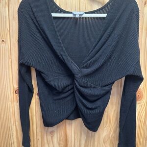 Candie's Black Ribbed Twist Front Blouse